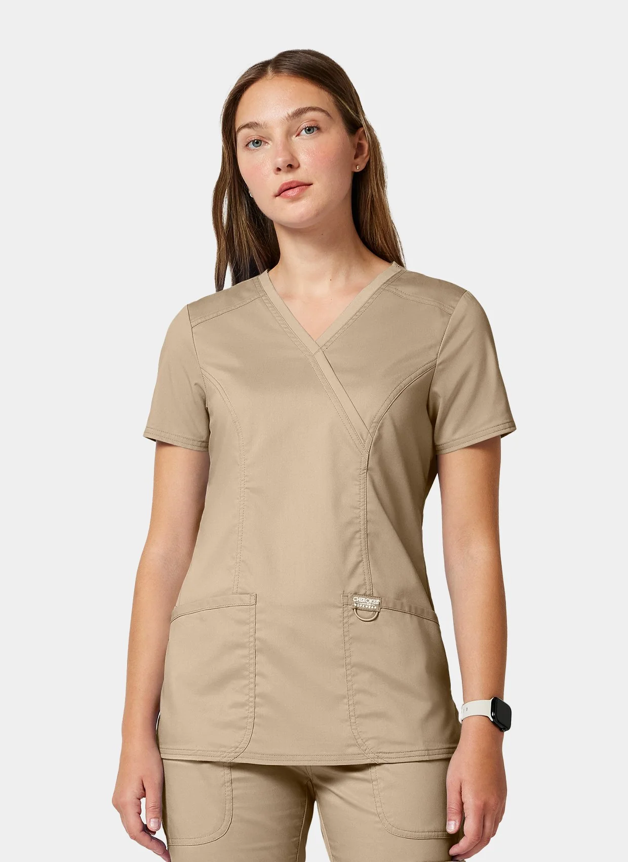 Cherokee WW Revolution Mock Wrap Scrub Top WWE610 - Khaki